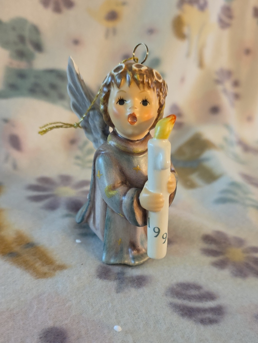 Goebel Hand-Painted Angel Ornament in Blue, Gold and White